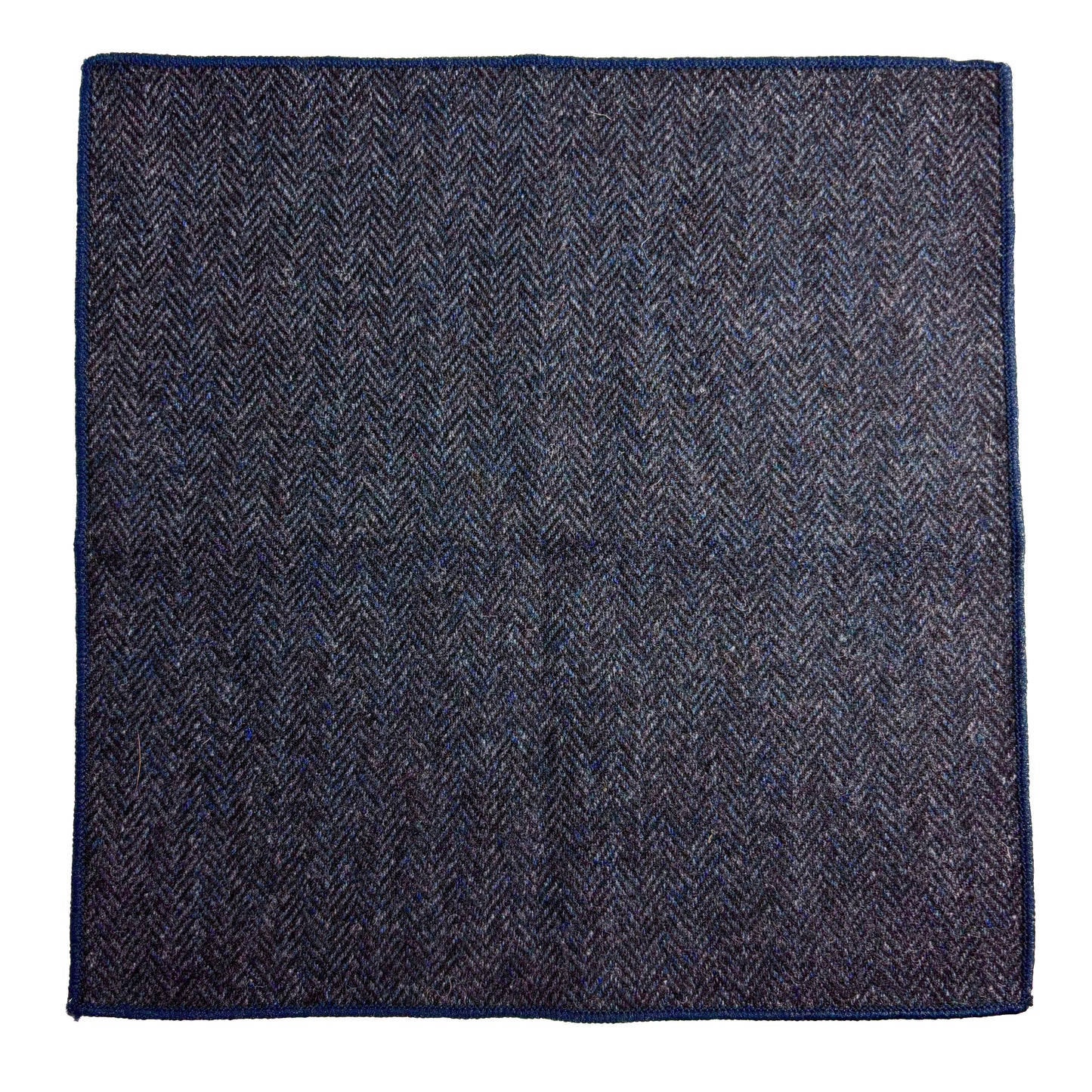 Navy Blue Herringbone Wool Pocket Square