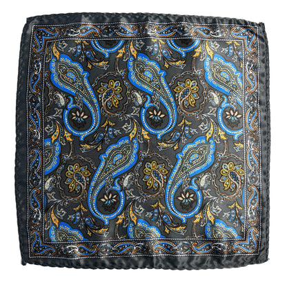 Gray & Blue Paisley Pocket Square