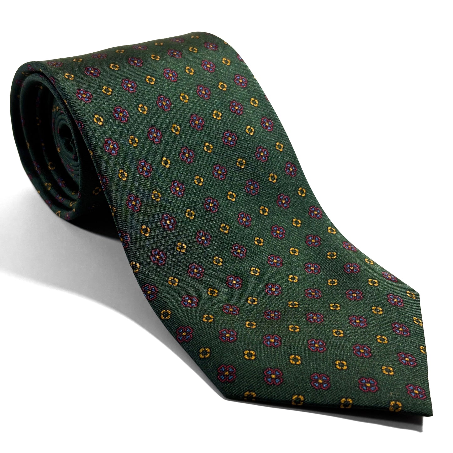 Forest Green Floral Printed Silk Tie - Handmade in England