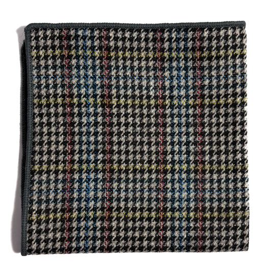 Gray Multicolor Glen Check Wool Pocket Square