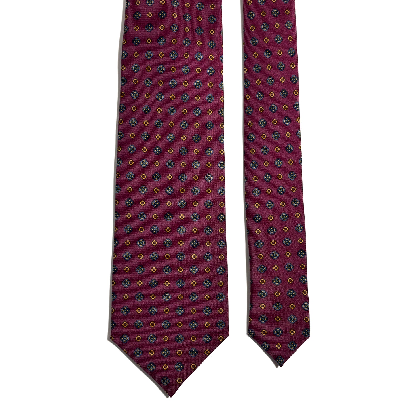 Burgundy Floral Printed Silk Tie - Handmade in England