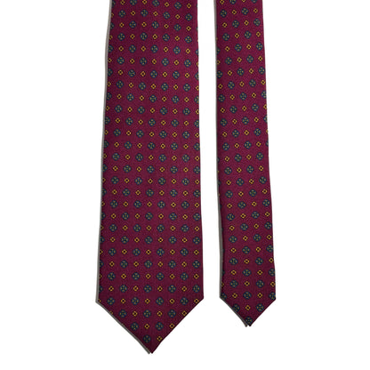 Burgundy Floral Printed Silk Tie - Handmade in England