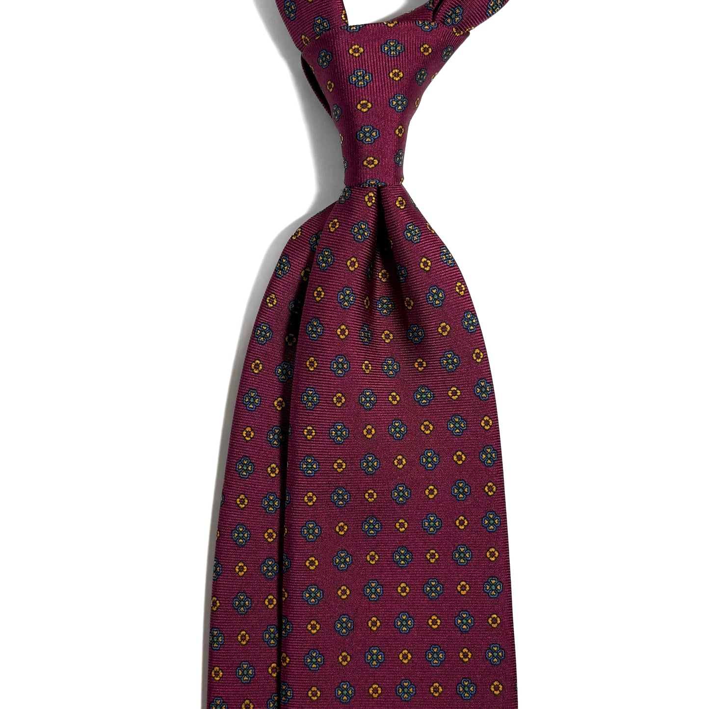 Burgundy Floral Printed Silk Tie - Handmade in England