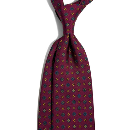 Burgundy Floral Printed Silk Tie - Handmade in England
