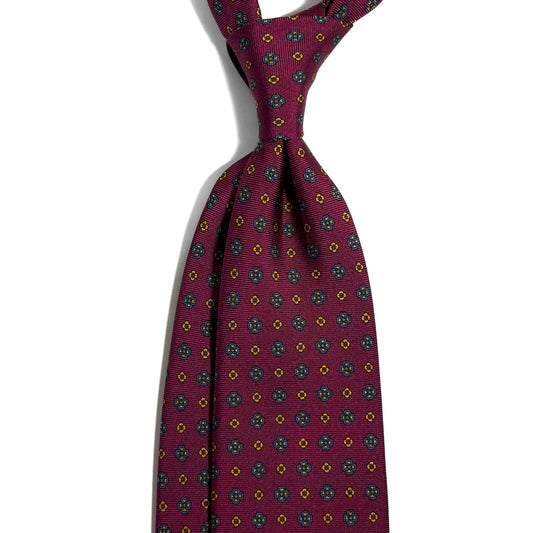 Burgundy Floral Printed Silk Tie - Handmade in England