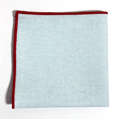 Powder Blue & Red Linen/Cotton Pocket Square