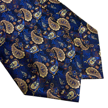 Navy Blue & Gold Paisley Jacquard Cravat/Ascot