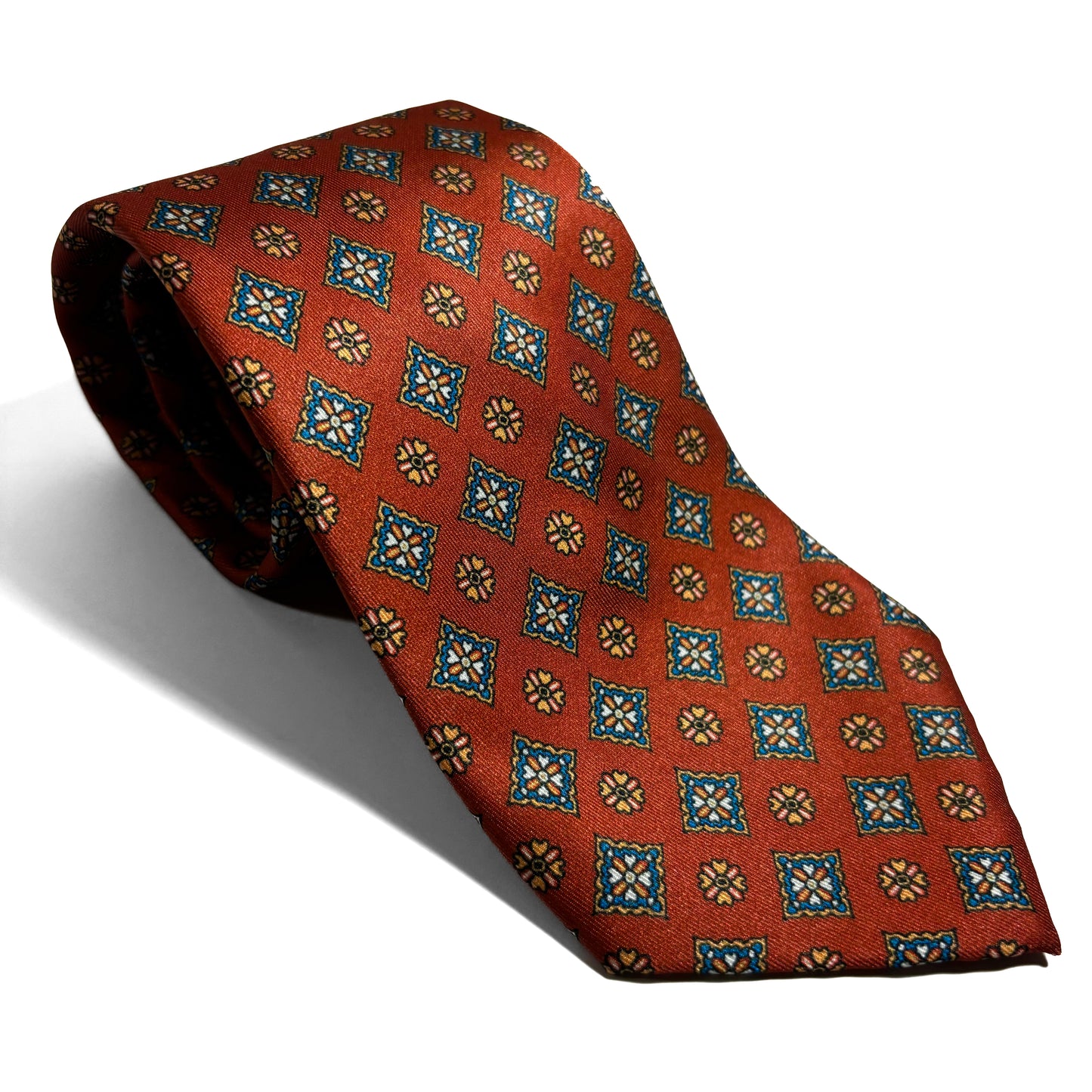 Wide Orange Floral Diamond Printed Tie