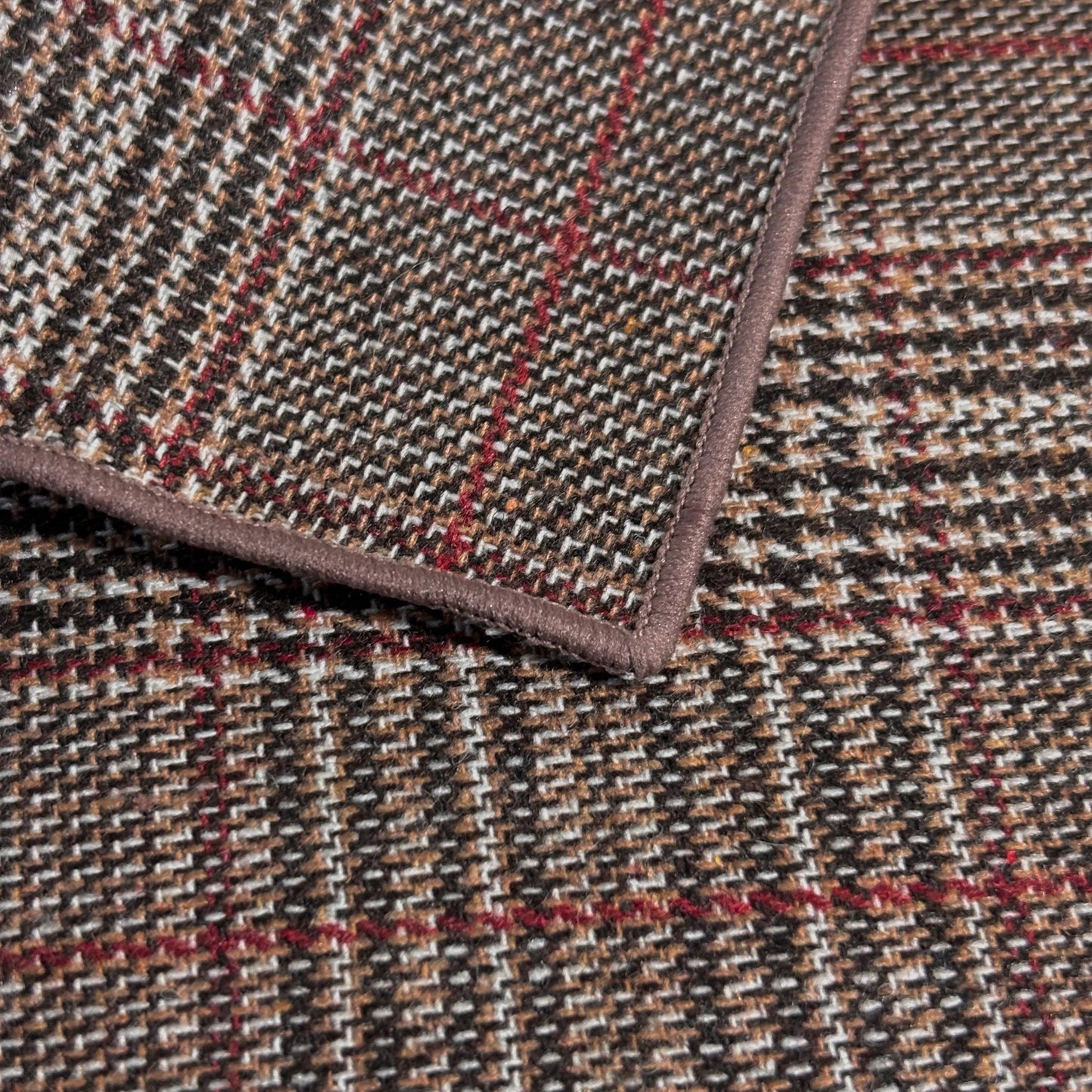 Brown & Red Glen Check Wool Pocket Square