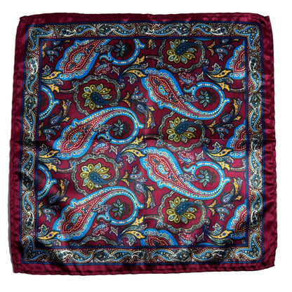 Wine Red & Blue Paisley Pocket Square