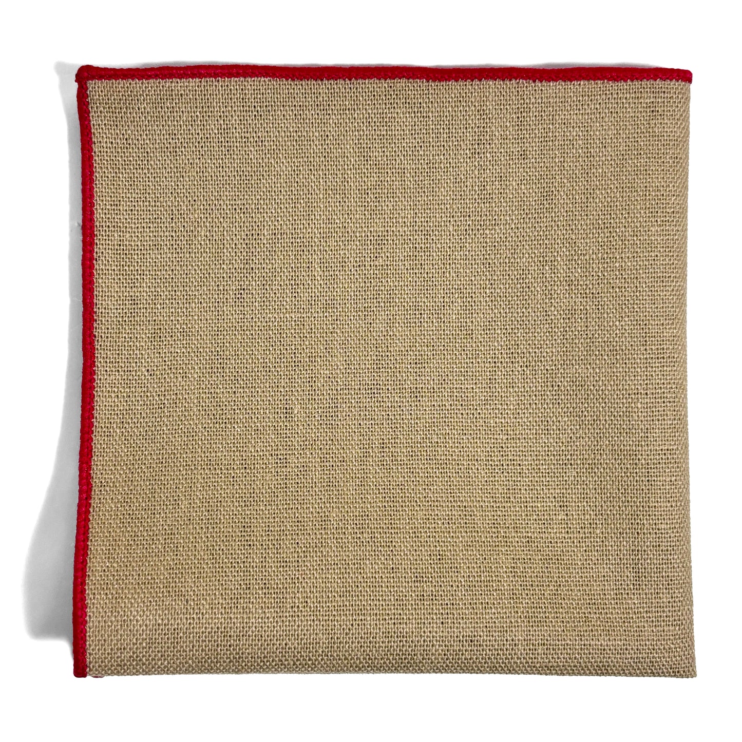 Light Brown & Red Linen/Cotton Pocket Square