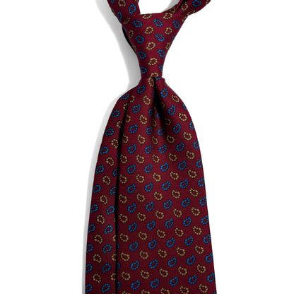 Hand-Printed Burgundy Paisley Silk Twill Tie - Handmade in England