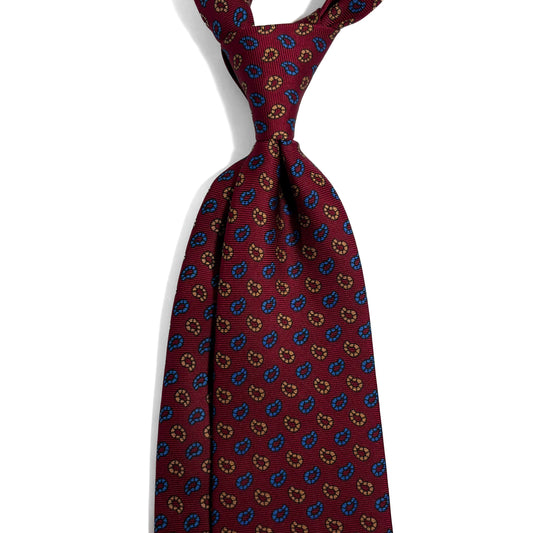 Hand-Printed Burgundy Paisley Silk Twill Tie - Handmade in England