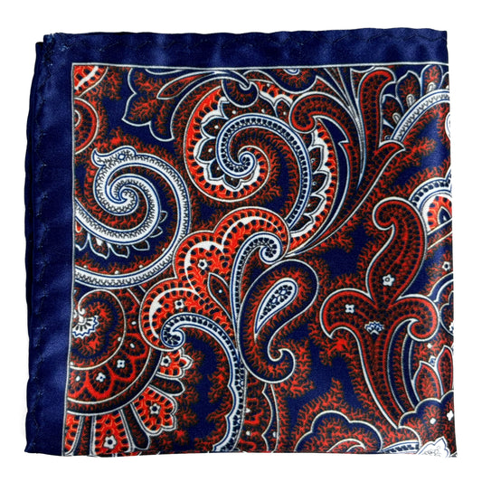 Navy Blue & Orange Paisley Pocket Square