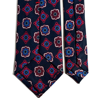 Navy Blue & Bordeaux Medallion Printed Tie