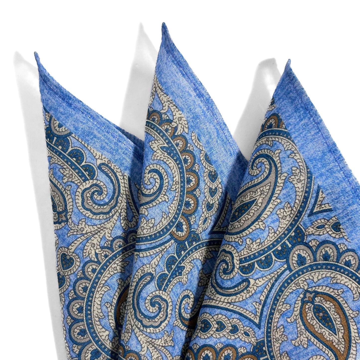 Light Blue Paisley Ramie Pocket Square