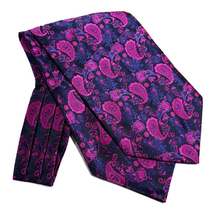 Navy Blue & Pink Paisley Jacquard Cravat/Ascot