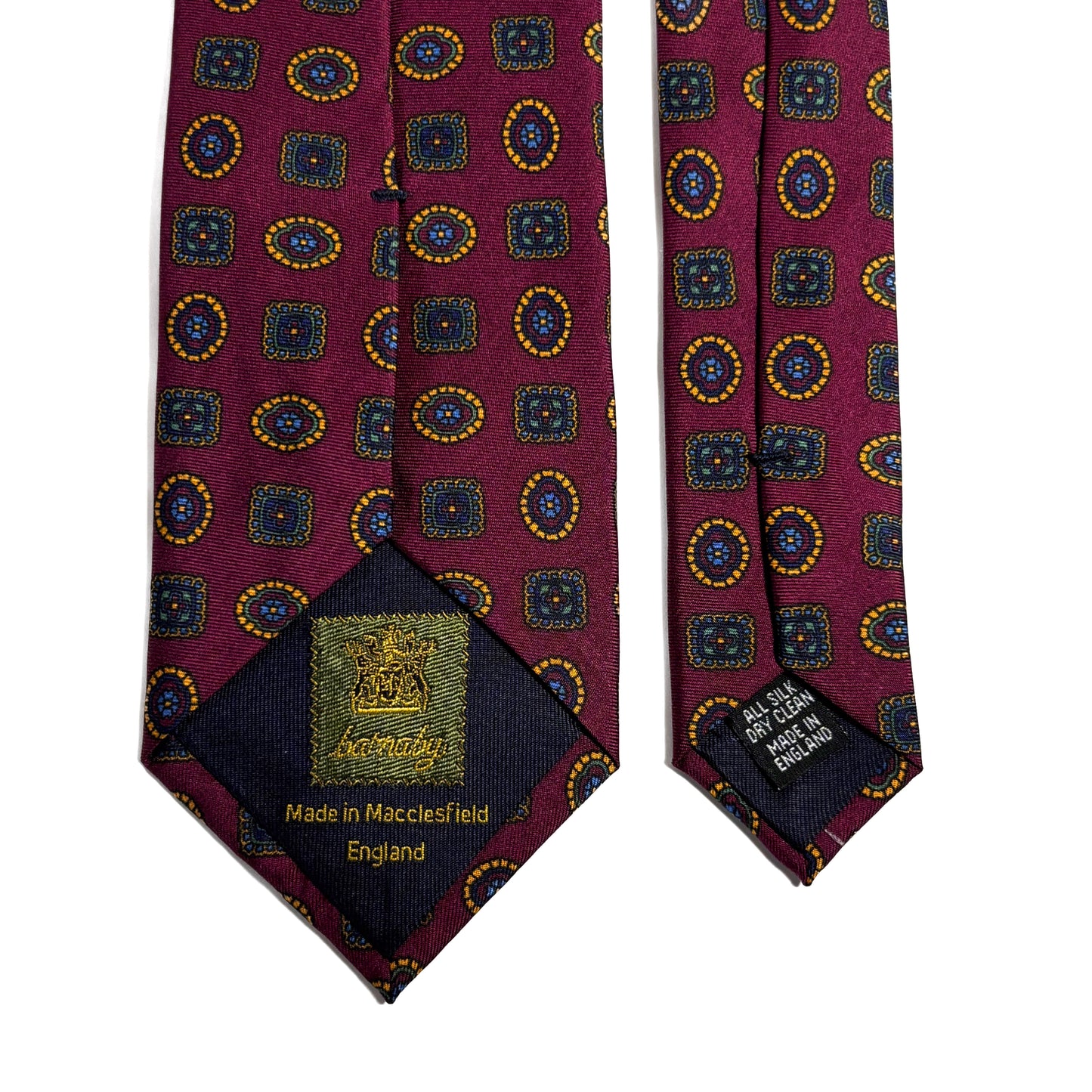 Burgundy Geometric Printed Silk Tie - Handmade in England