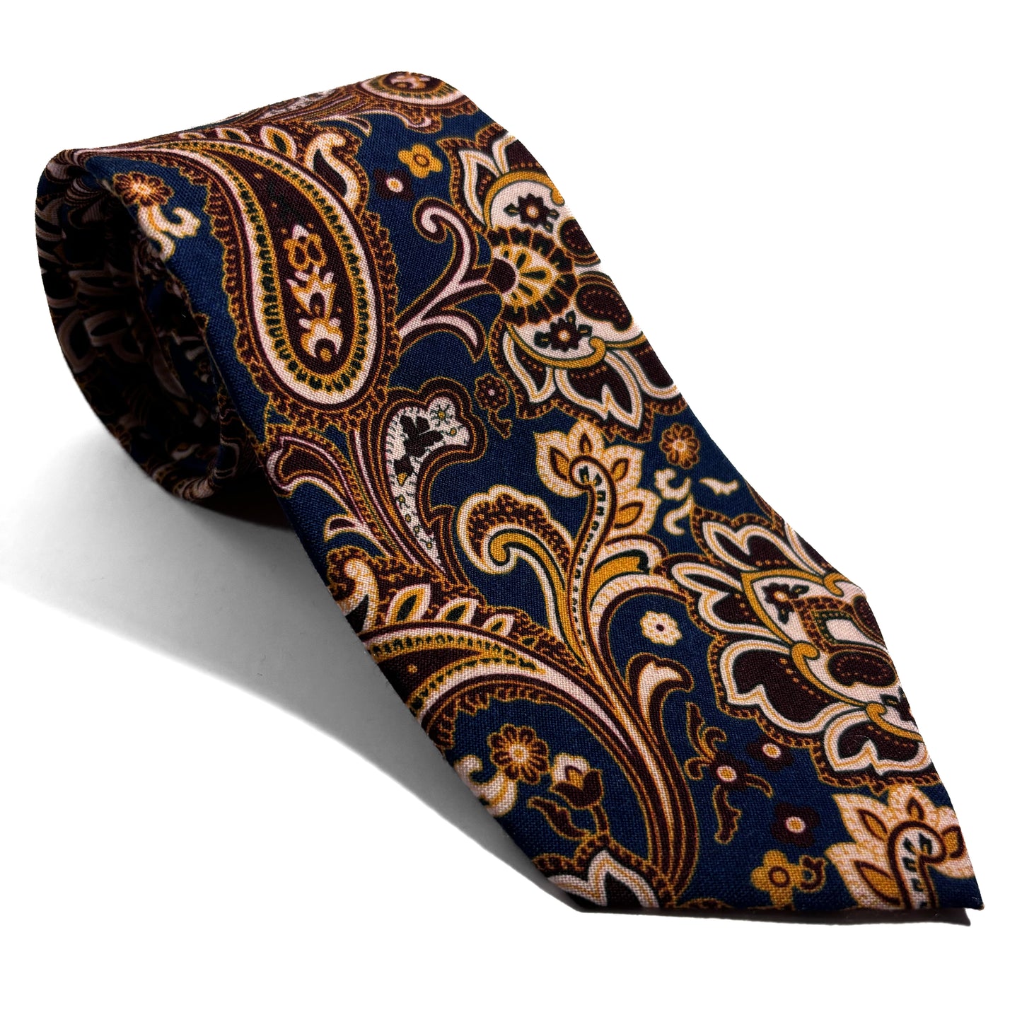 Navy Blue & Gold Paisley Wool Tie