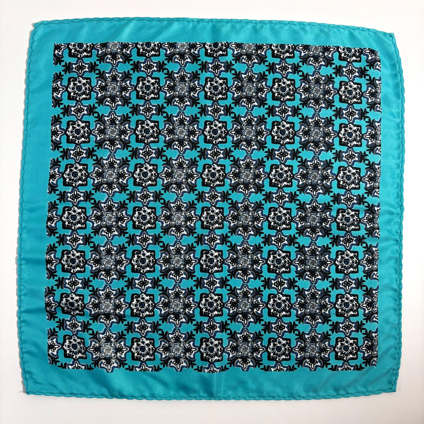 Aqua Blue Geometric Pocket Square