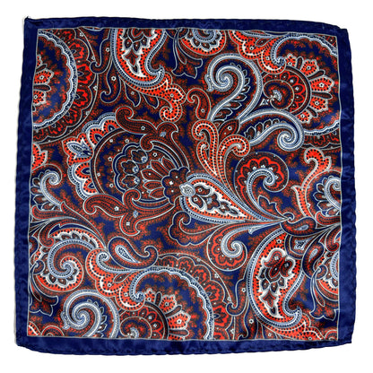 Navy Blue & Orange Paisley Pocket Square