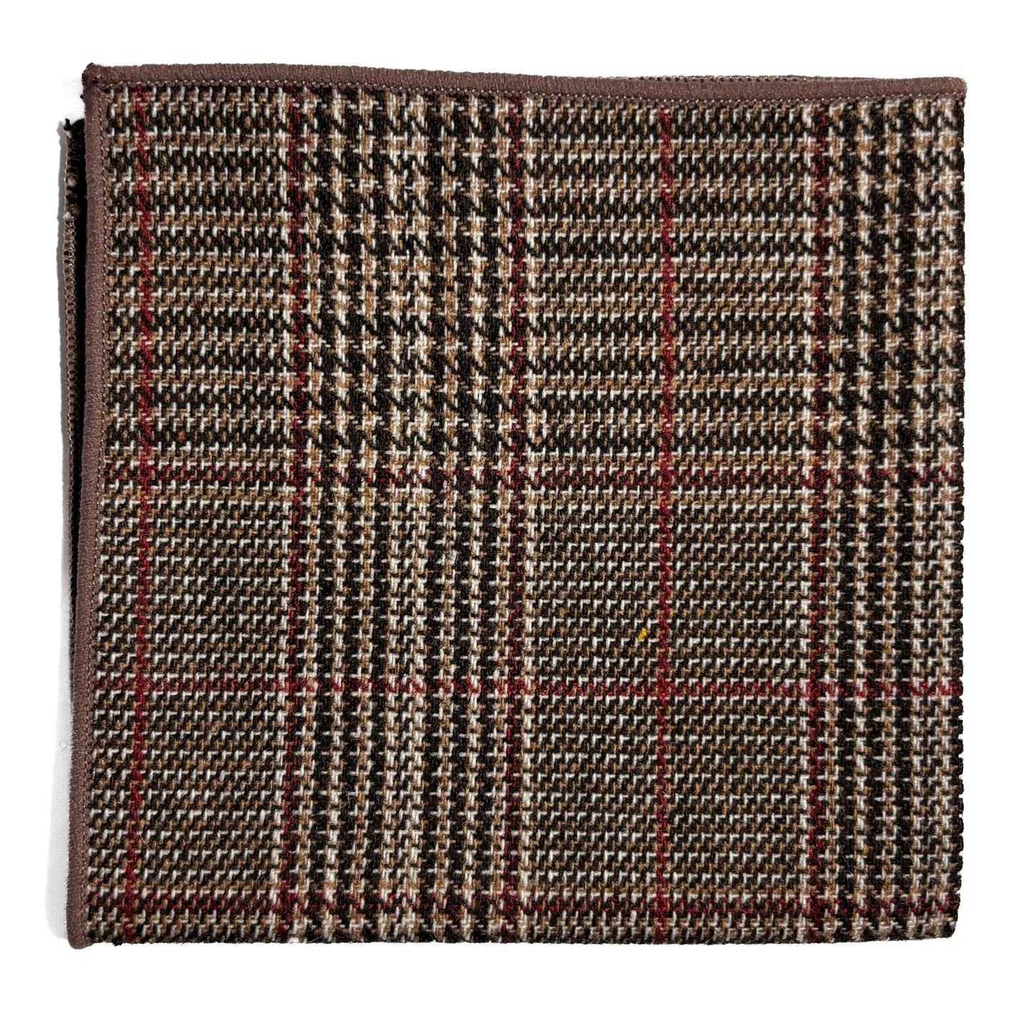 Brown & Red Glen Check Wool Pocket Square