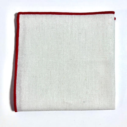 White & Red Linen/Cotton Pocket Square