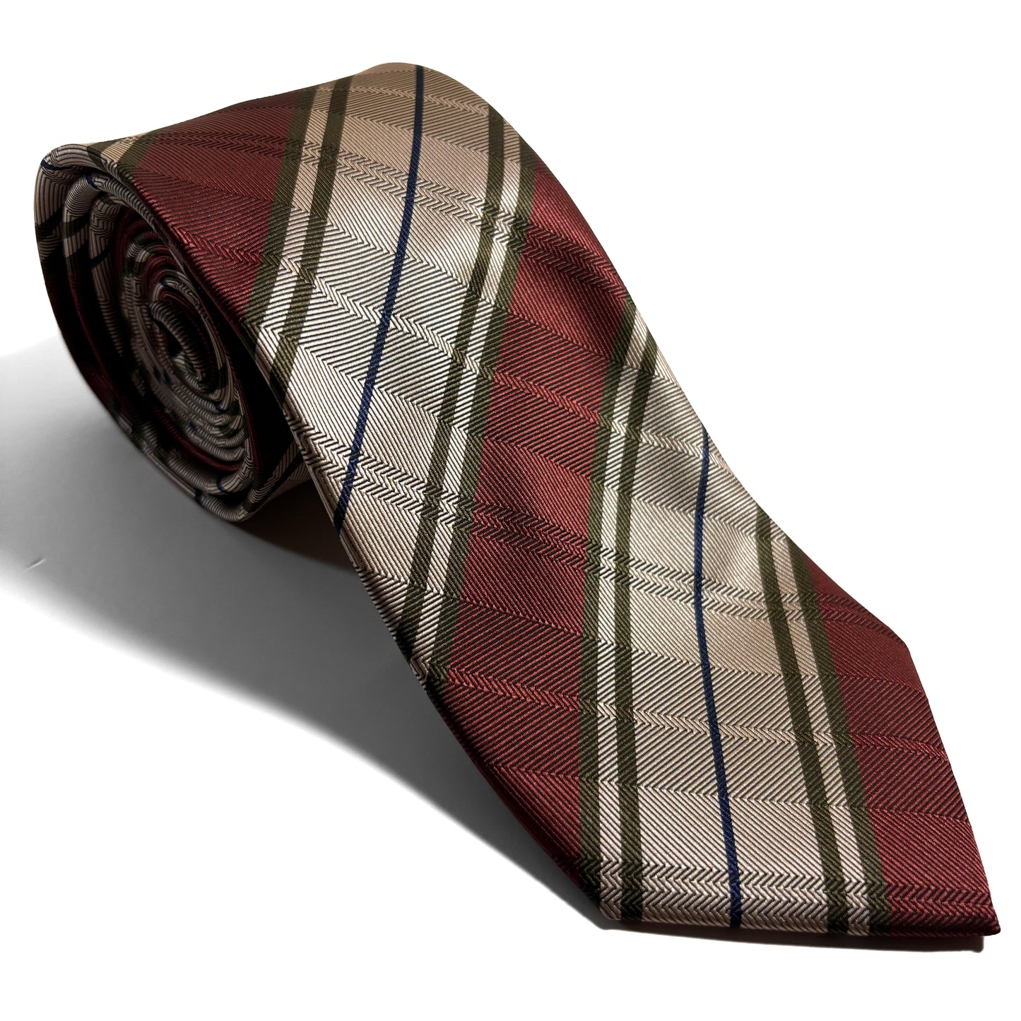 Beige & Brown Overcheck Striped Tie