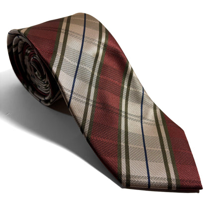 Beige & Brown Overcheck Striped Tie