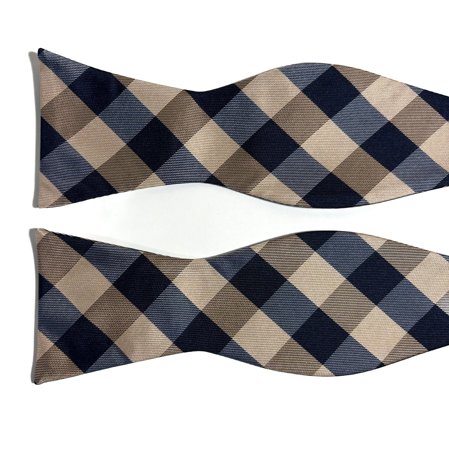 Self-Tie Navy Blue & Beige Plaid Silk Bow Tie