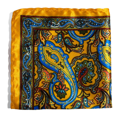 Yellow & Blue Paisley Pocket Square