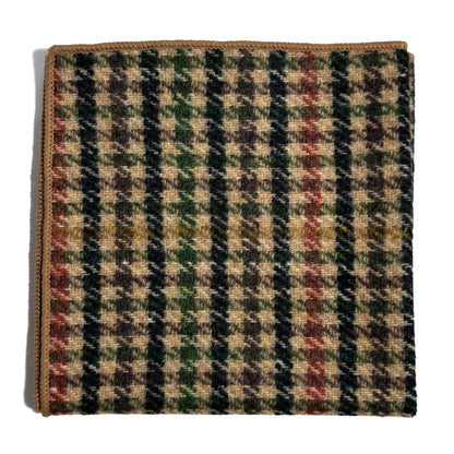 Brown & Green Houndstooth Wool Pocket Square