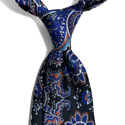 Blue & Black Paisley Printed Tie