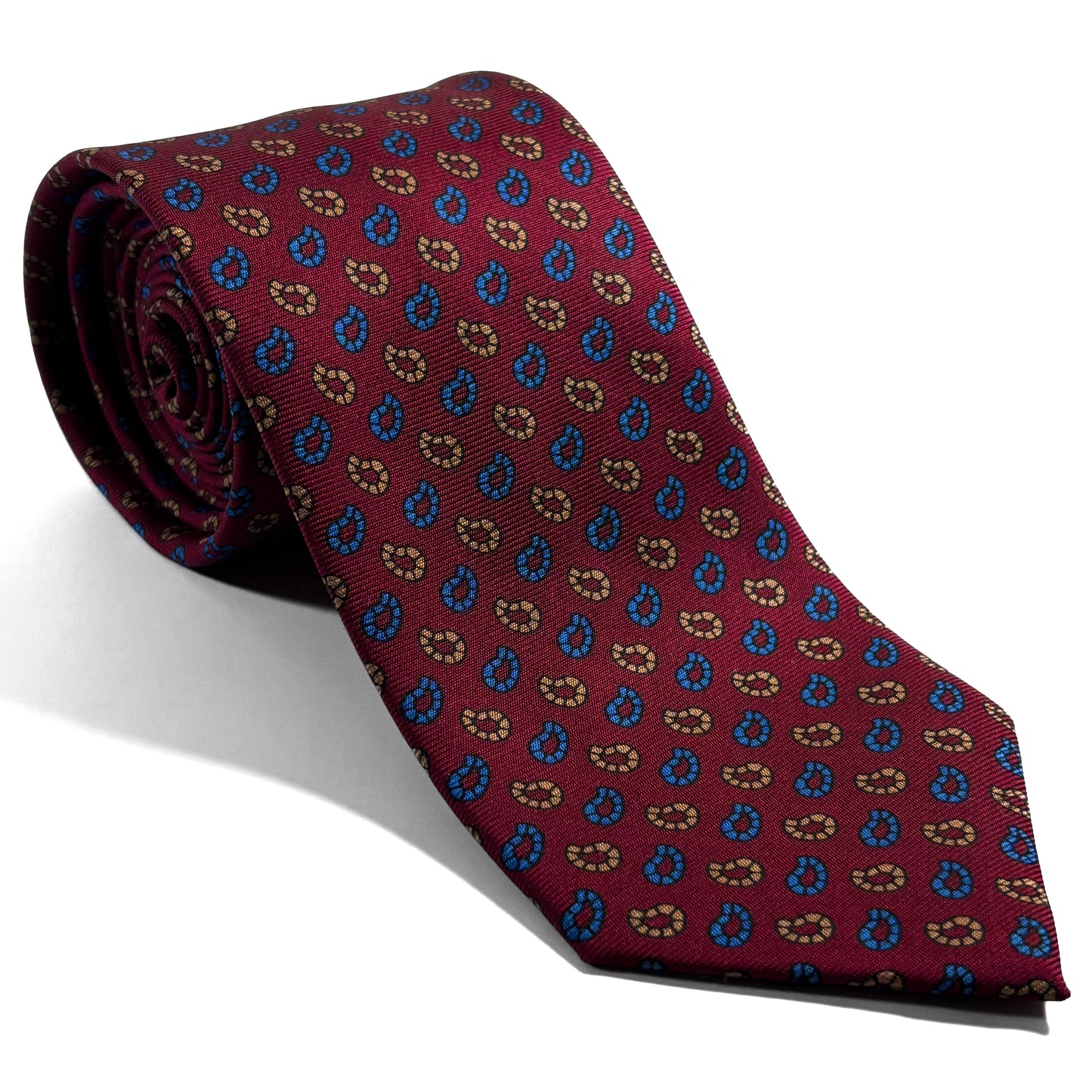 Hand-Printed Burgundy Paisley Silk Twill Tie - Handmade in England