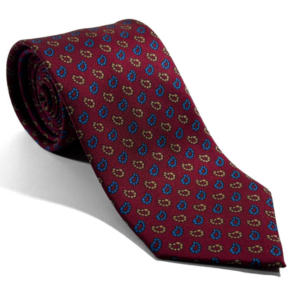 Hand-Printed Burgundy Paisley Silk Twill Tie - Handmade in England