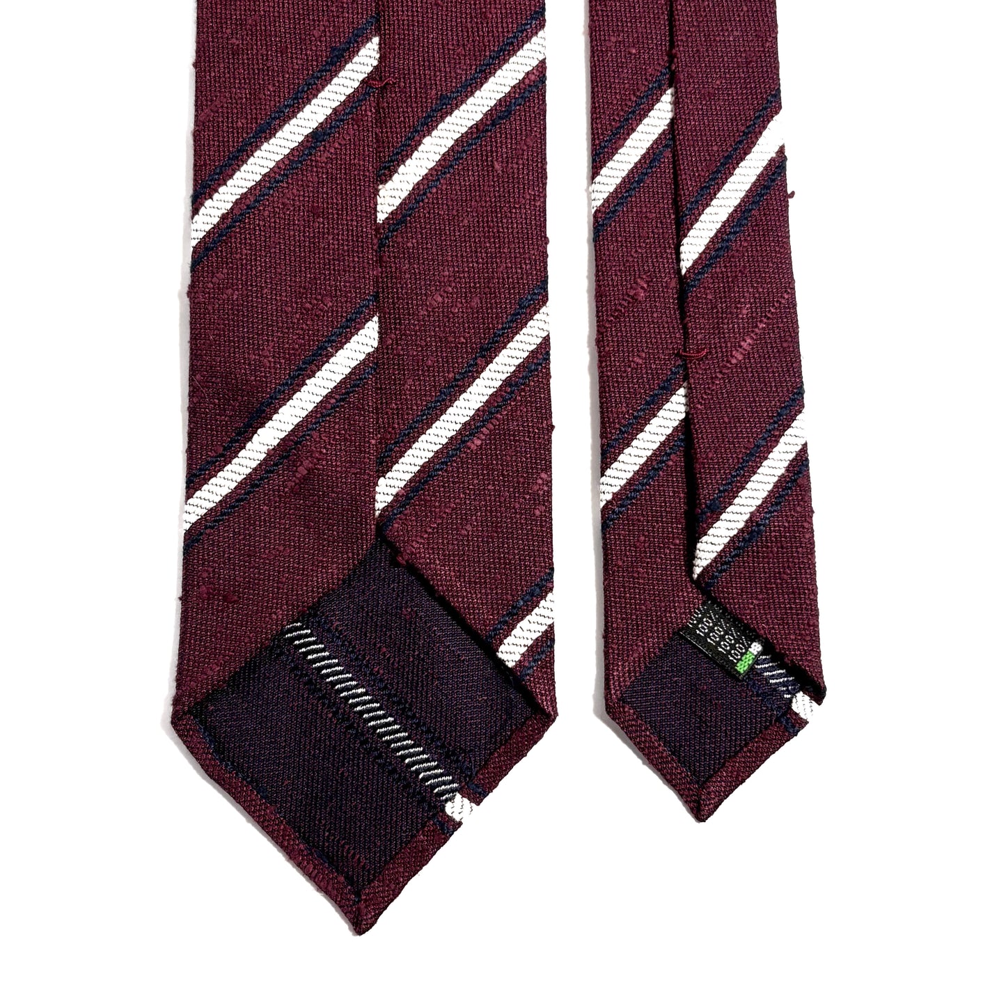 Burgundy & White Striped Silk Shantung Tie - Handmade in Italy