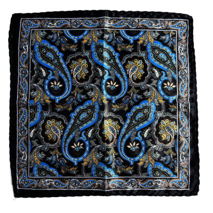 Black & Blue Paisley Pocket Square