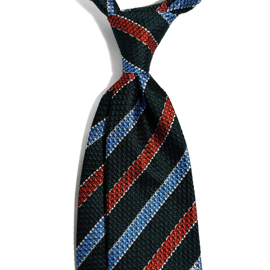 Forest Green Striped Silk Grenadine Tie - Handmade in England