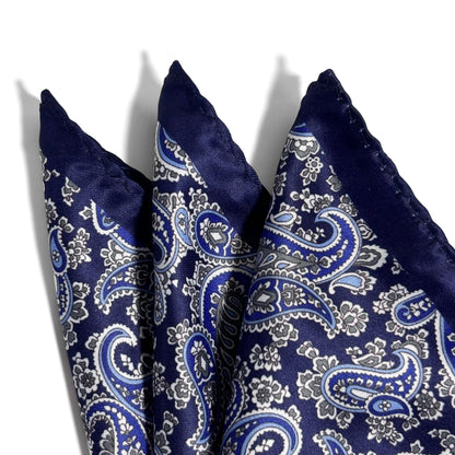 Navy Blue & White Paisley Pocket Square