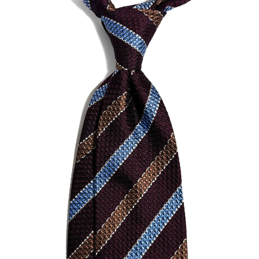 Burgundy Striped Silk Grenadine Tie - Handmade in England