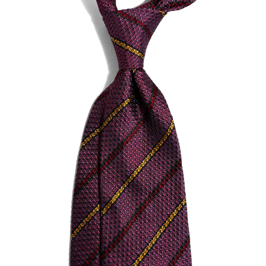 Red Striped Silk Grenadine Tie - Handmade in England