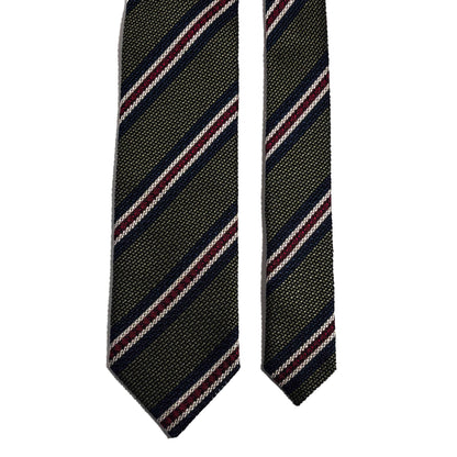 Olive Green Striped Silk Grenadine Tie (Garza Fina) - Handmade in Italy