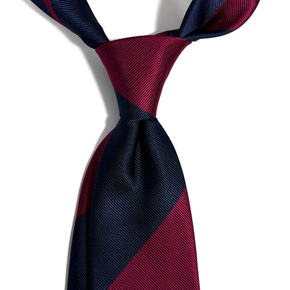 Burgundy & Navy Blue Block Striped Repp Tie