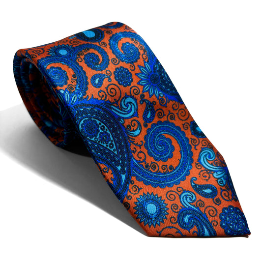 Orange & Blue Paisley Printed Tie