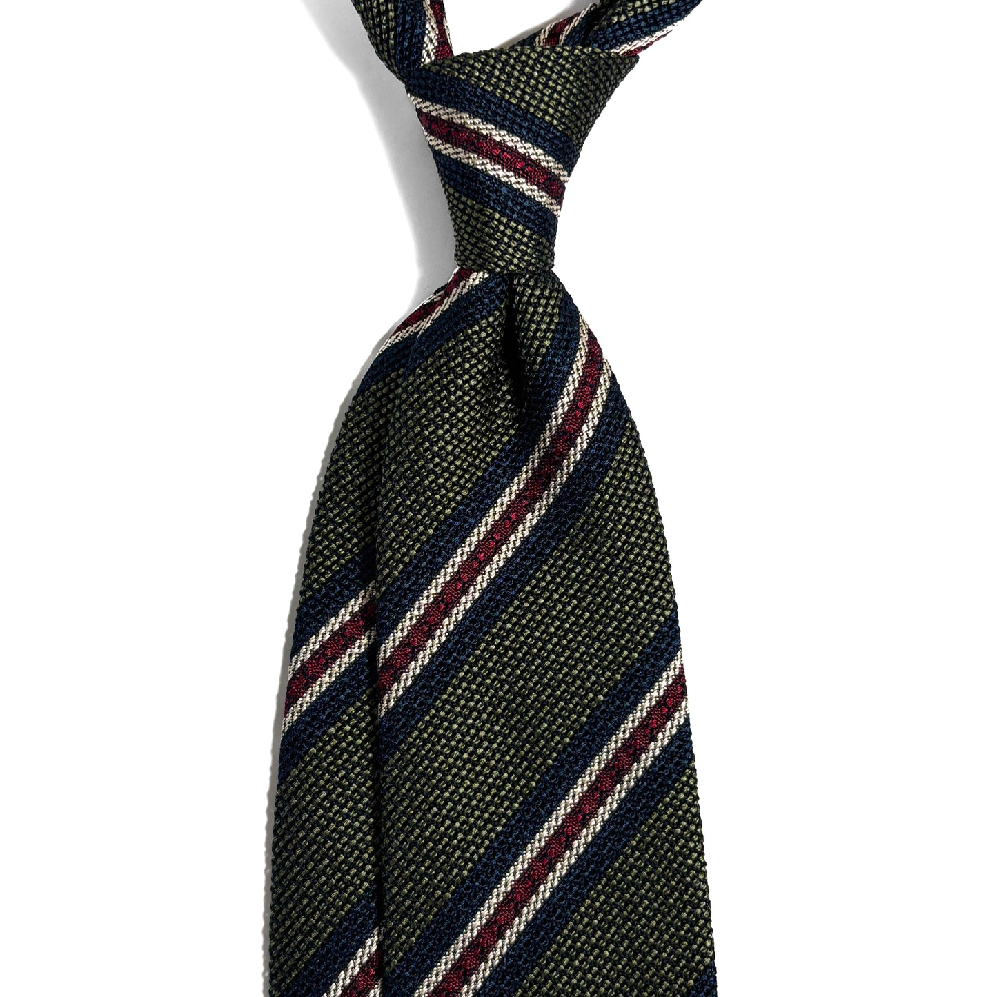 Olive Green Striped Silk Grenadine Tie (Garza Fina) - Handmade in Italy