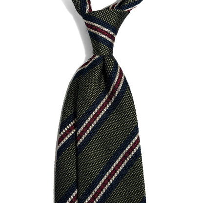 Olive Green Striped Silk Grenadine Tie (Garza Fina) - Handmade in Italy