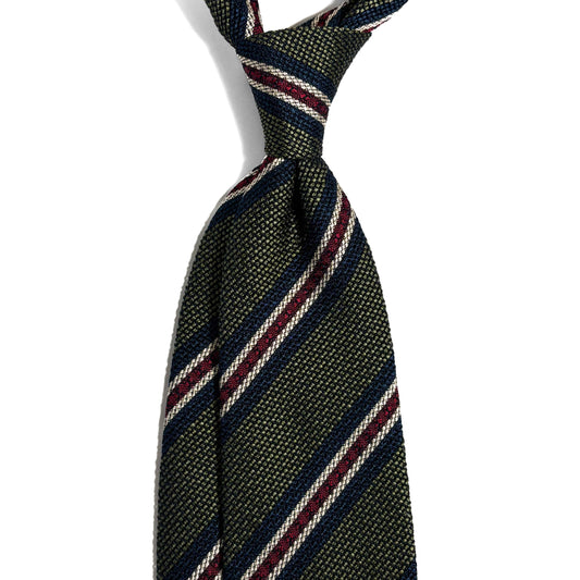 Olive Green Striped Silk Grenadine Tie (Garza Fina) - Handmade in Italy