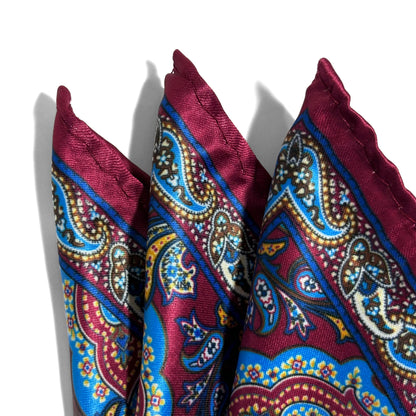 Wine Red & Blue Paisley Pocket Square