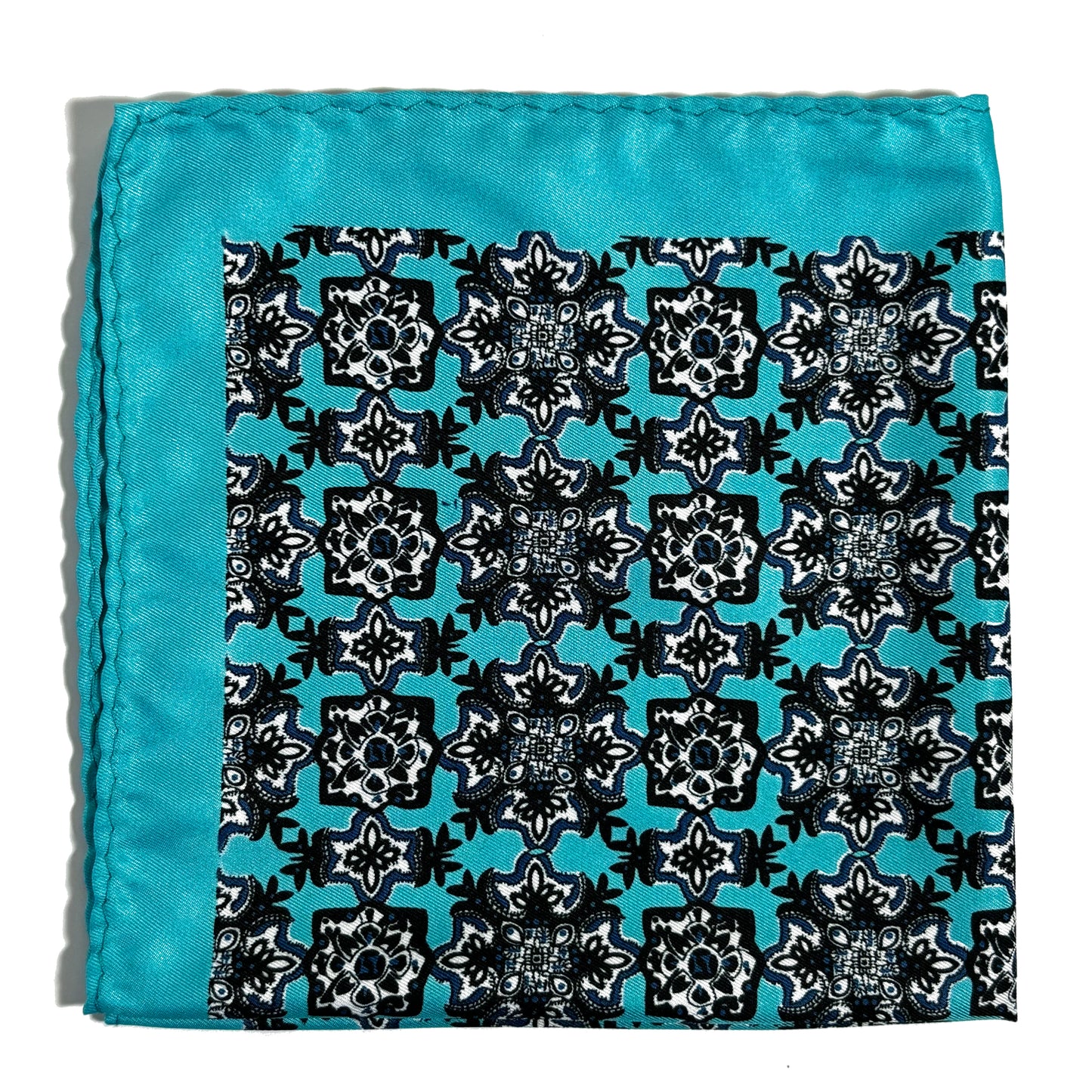 Aqua Blue Geometric Pocket Square