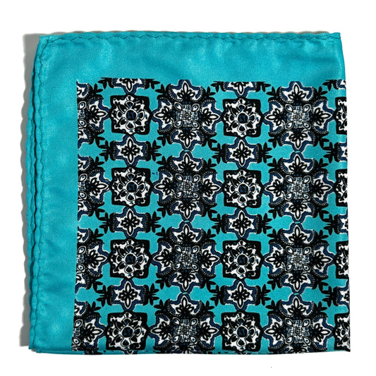 Aqua Blue Geometric Pocket Square